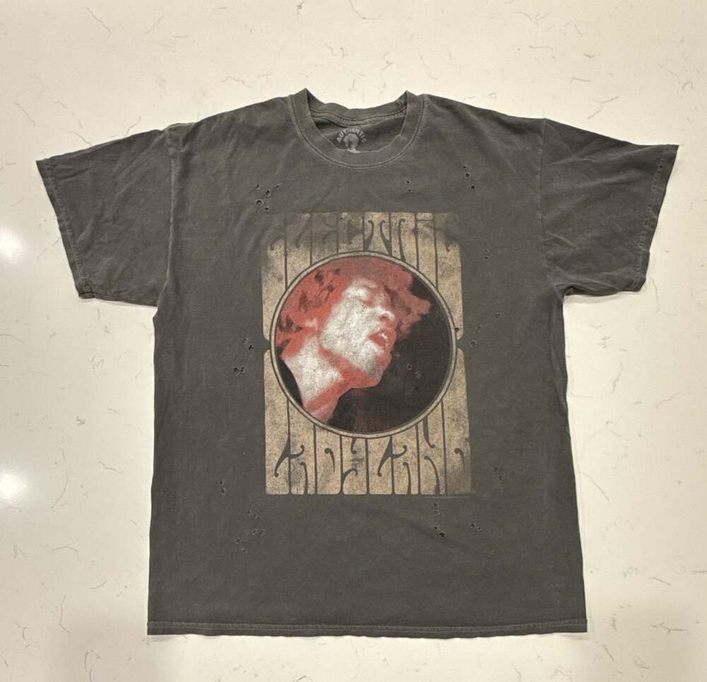 Goodie Two Sleeves Authentic Jimi Hendrix Graphic T-Shirt Distressed Charcoal Gr